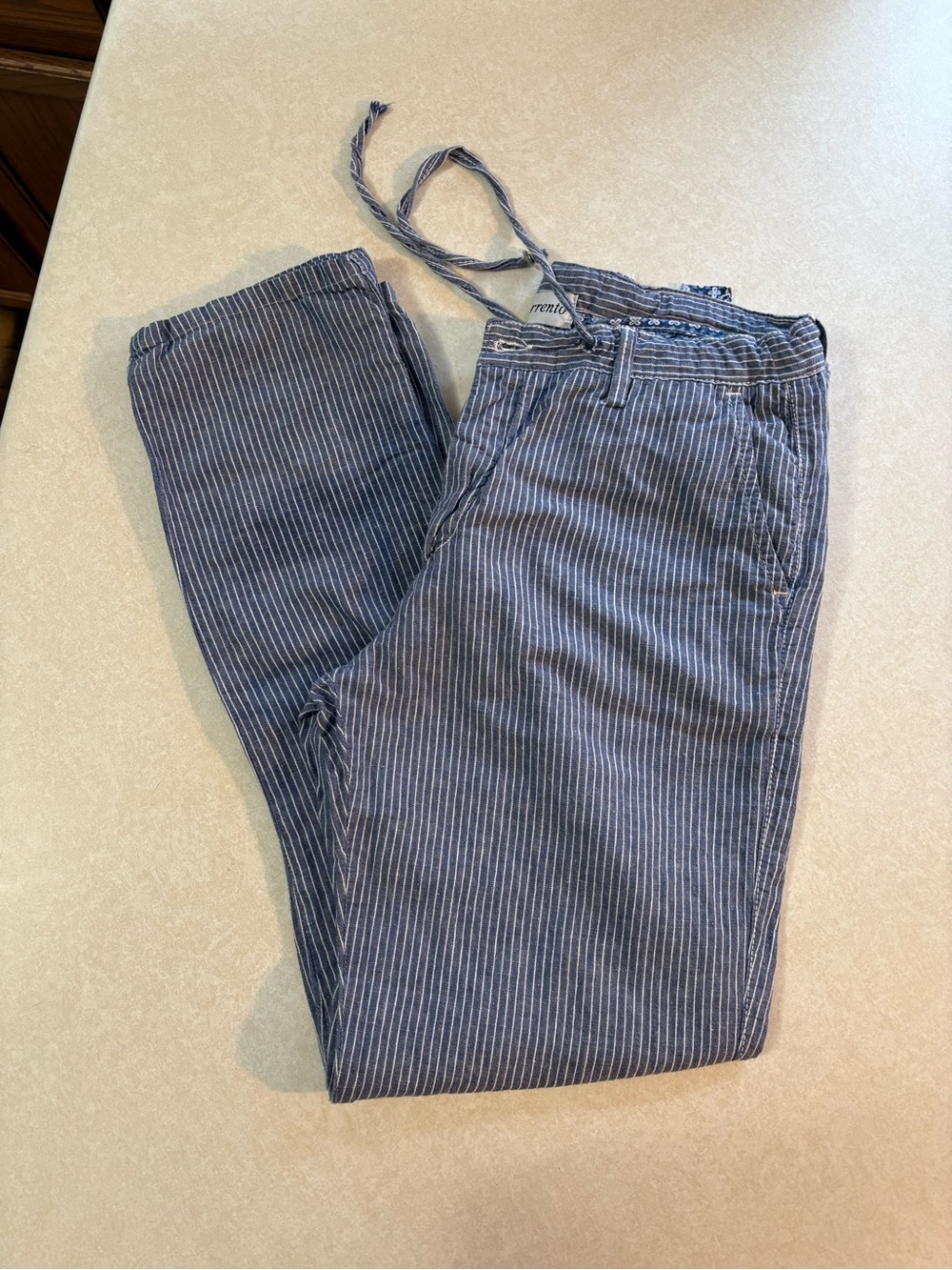 Men's Blue Pinstripe Chinos with Drawstring Waist